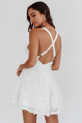Lavalle Criss-Cross Embellished Mini Dress White