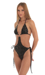 Sequin O-Ring Monokini in Black