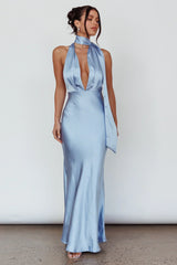 Italia Azure Halterneck Maxi Dress Blue