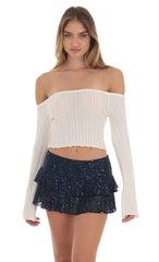Sequin Ruffle Skort in Navy