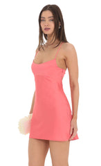 Satin Open Back Slip Dress in Coral