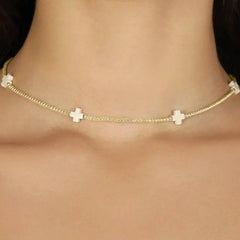 Choker Beaded - Signature Cross 2mm Gold - Off-White