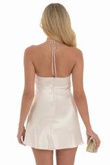 Flower Satin Halter Dress