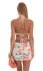 Floral Ruffle Plunge Cutout Dress in Cream
