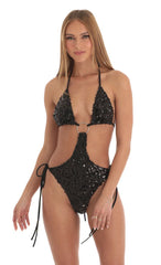 Sequin O-Ring Monokini in Black