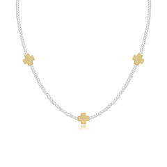 15" Choker Signature Cross Sterling Mixed Metal Pattern 2mm Bead - Signature Cross Gold