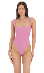 Textured Square Neck Bodysuit in Purple
