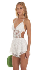 Cutout Crochet Romper in White