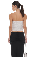 Sequin Ruched Tube Top in Silver