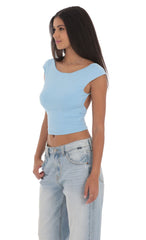 High Neck Open Back Top in Light Blue