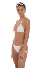 Floral Eyelet Triangle Bikini Set in White