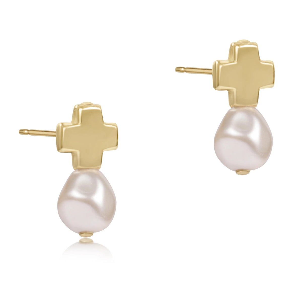 Signature Cross Gold Studs - Classic Pearl