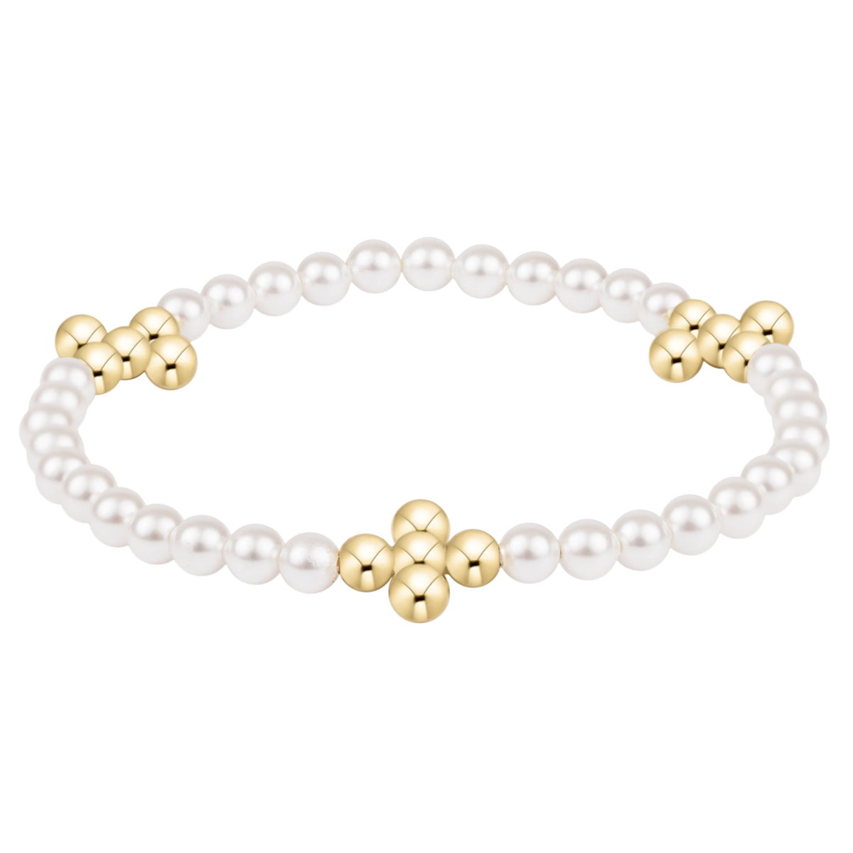 Beaded 4mm Gold Signature Cross 4mm Pearl Bracelet