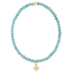 Classic Amazonite 3mm Bracelet - Signature Cross Gold Charm