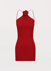 Delphi Rose Knit Mini Dress - Rouge Red