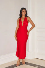 Gold Romance Halter Satin Maxi Dress