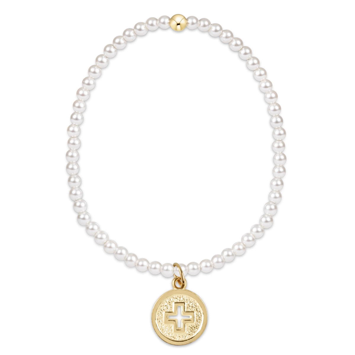 Classic Pearl 3mm Bracelet - Signature Cross Gold Disc