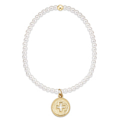 Classic Pearl 3mm Bracelet - Signature Cross Gold Disc