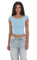 High Neck Open Back Top in Light Blue