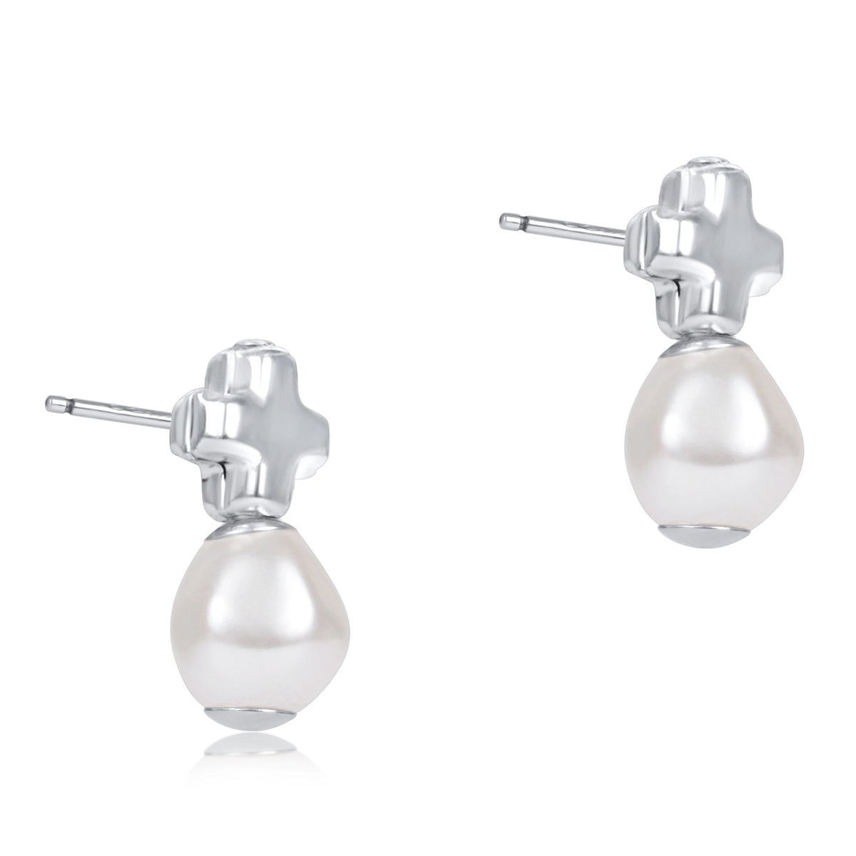 Signature Cross Sterling Studs - Classic Pearl