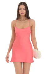 Satin Open Back Slip Dress in Coral
