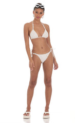 Floral Eyelet Triangle Bikini Set in White