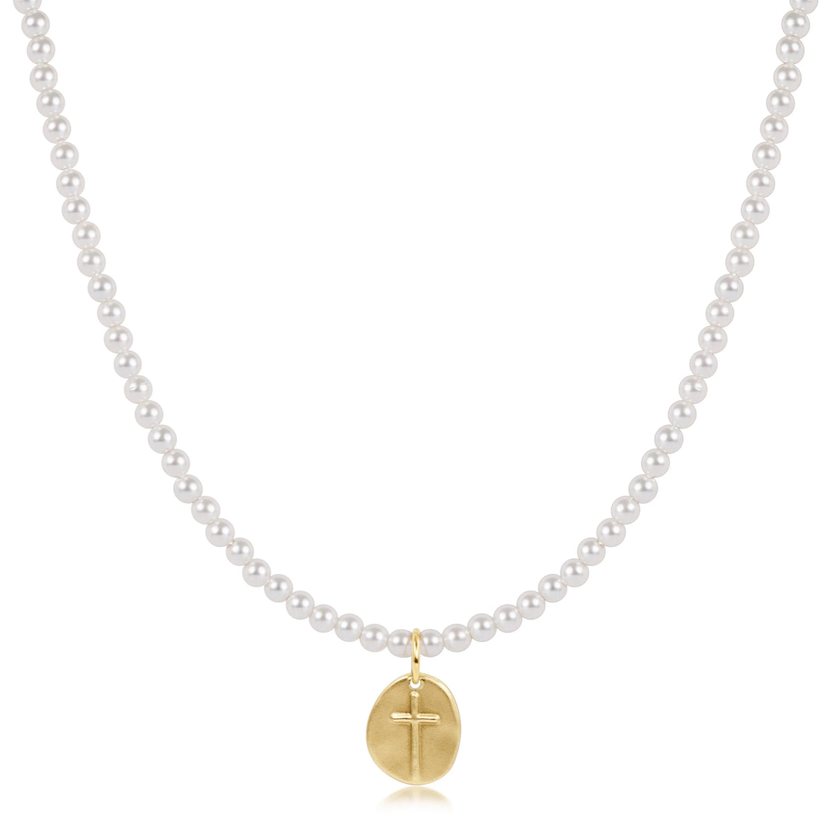 Choker Beaded - Classic Pearl 3mm - Inspire Small Gold Disc