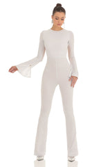 Silver Shimmer Open Back Jumpsuit in White