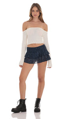 Sequin Ruffle Skort in Navy