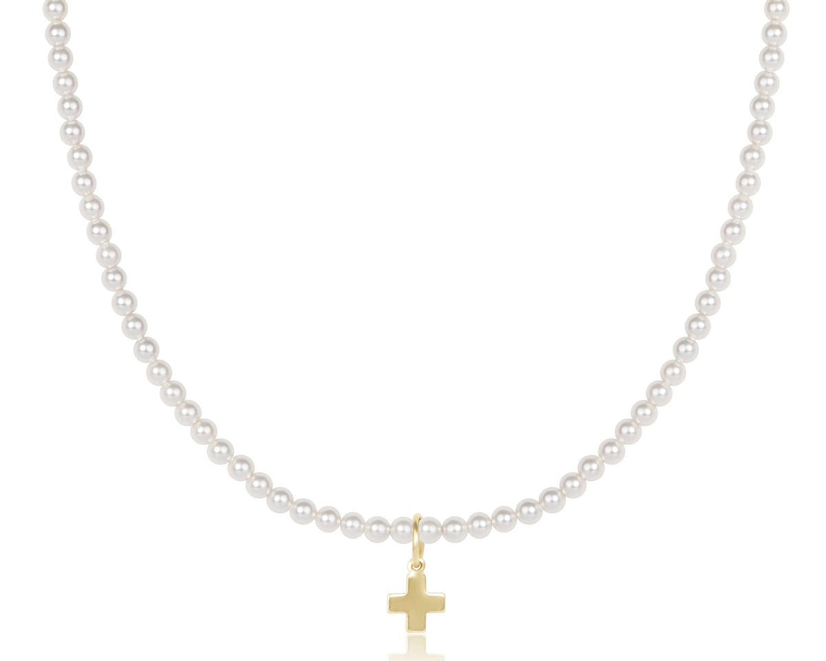 Choker Beaded - Classic Pearl 3mm - Signature Cross Gold Charm