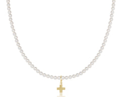 Choker Beaded - Classic Pearl 3mm - Signature Cross Gold Charm