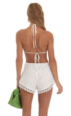 Cutout Crochet Romper in White
