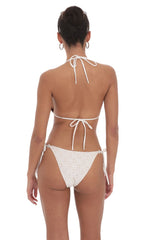 Floral Eyelet Triangle Bikini Set in White
