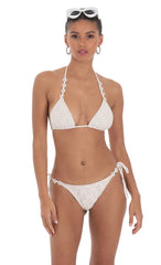 Floral Eyelet Triangle Bikini Set in White