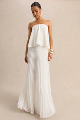 Saralyn White Bandeau Maxi Dress With Pleated Skirt