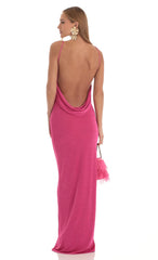 Draped Back Maxi Dress in Pink
