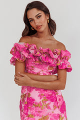 Memoire Off-Shoulder Textured Mini Dress Pink