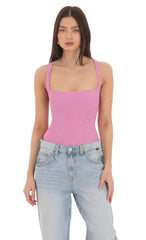 Textured Square Neck Bodysuit in Purple