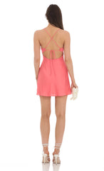 Satin Open Back Slip Dress in Coral