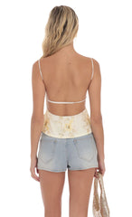 Embroidered Sequin Open back Top in Cream