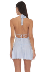 Lace Sequin Plunge Neck Dress in Light Blue