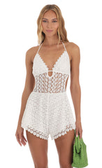 Cutout Crochet Romper in White