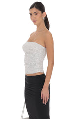 Sequin Ruched Tube Top in Silver