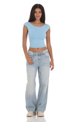 High Neck Open Back Top in Light Blue