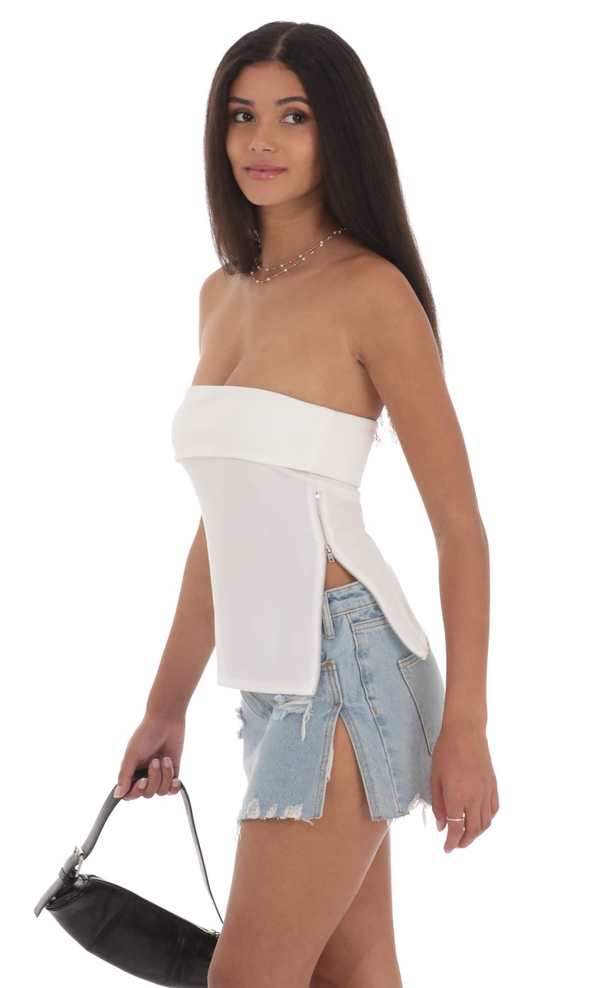 Zipper Slit Top in White
