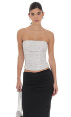 Sequin Ruched Tube Top in Silver