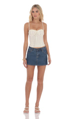 Low Rise Denim Mini Skirt in Blue