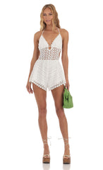 Cutout Crochet Romper in White